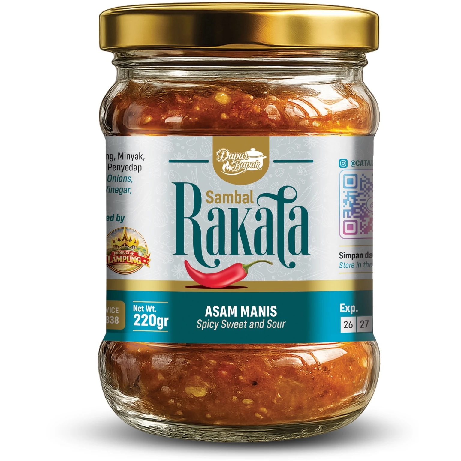 Sambal Rakata Original Asam Manis 220 g dalam botol kaca
