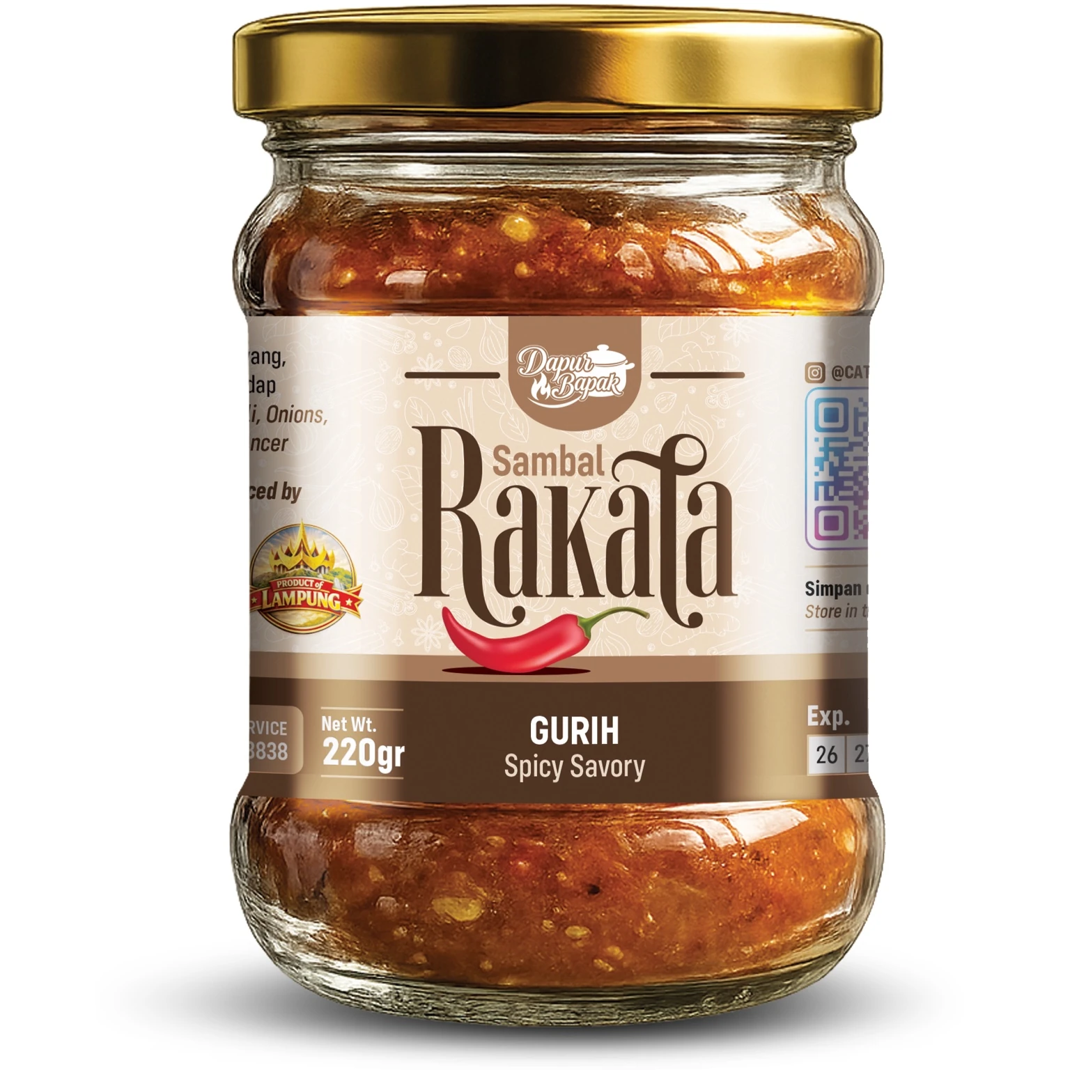 Sambal Rakata Original Gurih 220 g dalam botol kaca