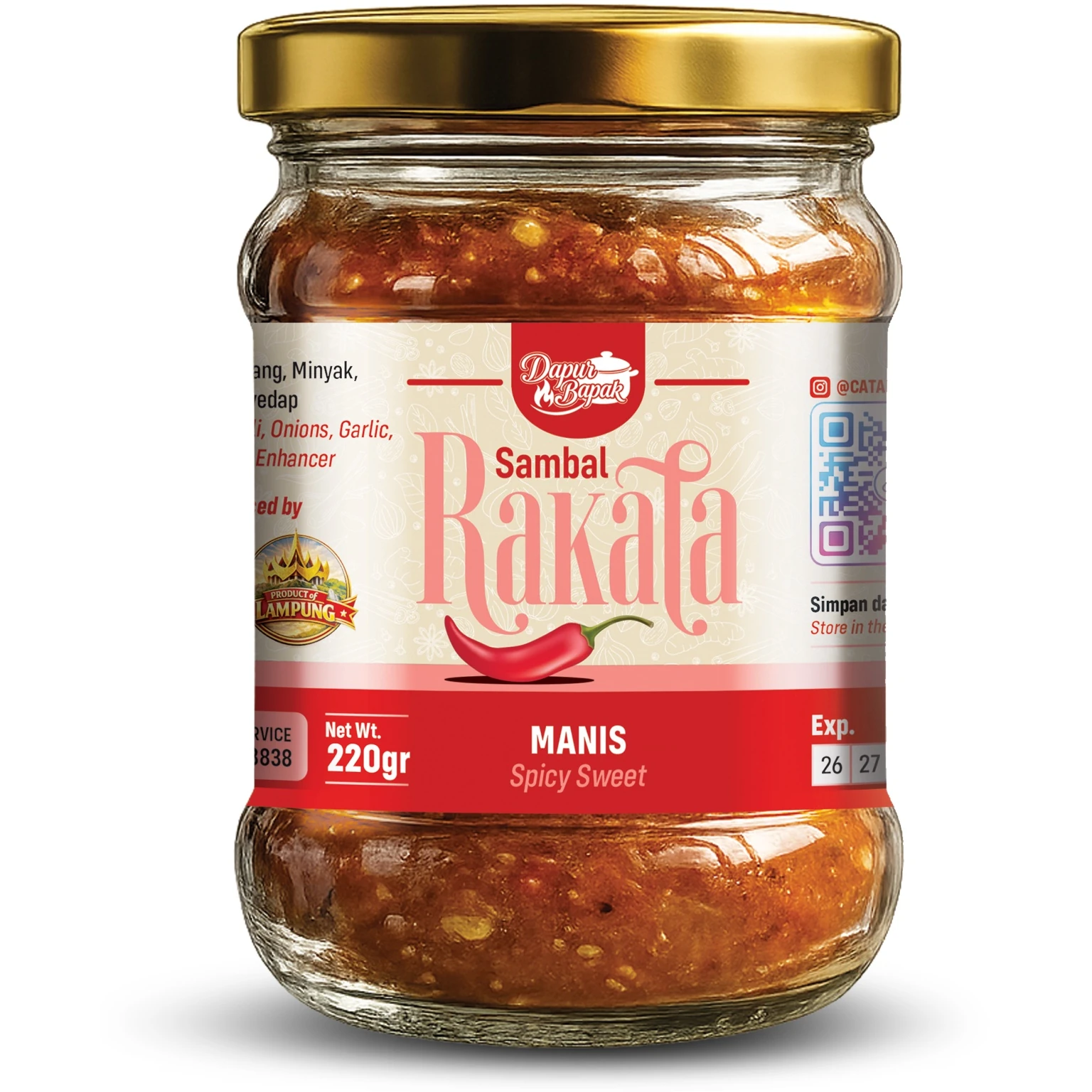 Sambal Rakata Original Manis 220 g dalam botol kaca