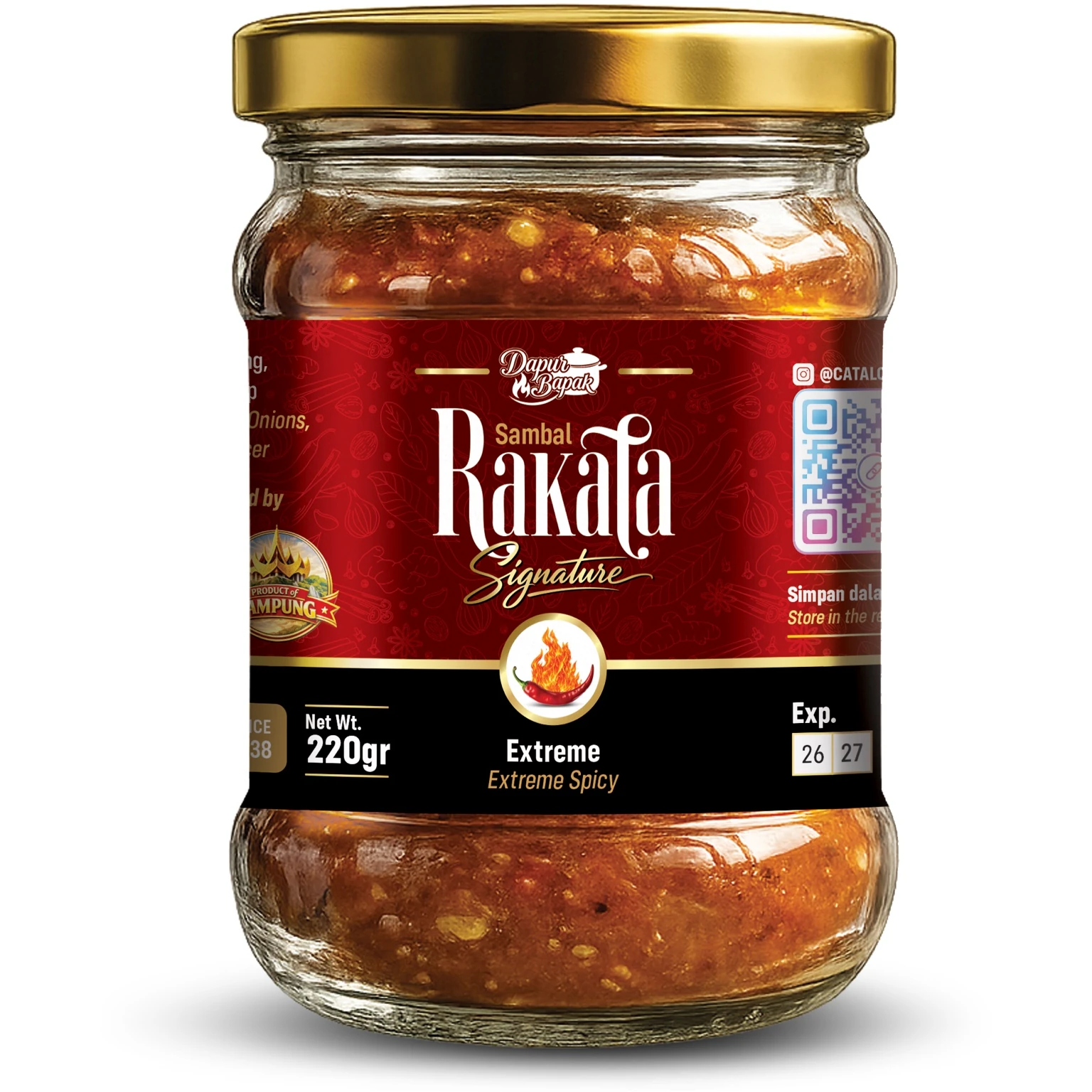 Sambal Rakata Signature Extreme 220 g dalam botol kaca