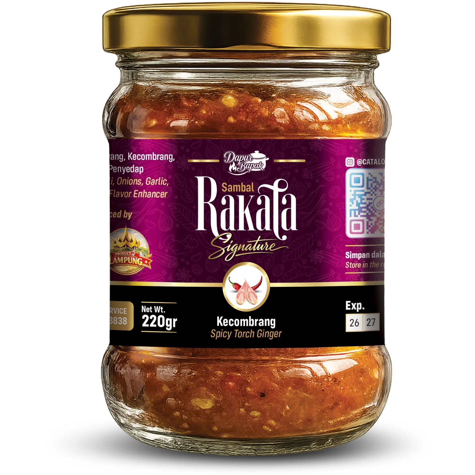 Sambal Rakata Signature Kecombrang 220 g dalam botol kaca